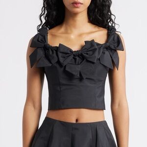 LoveShackFancy Winston Bow Off the Shoulder Crop Top